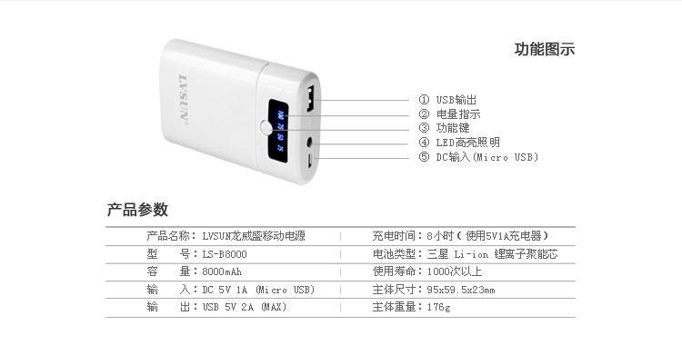 智能寶商務(wù)移動(dòng)電源LS-B8000功能參數(shù)