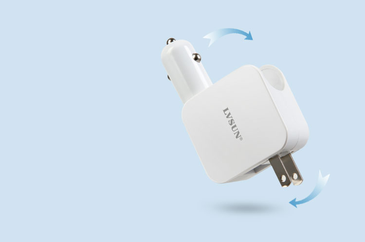 車載加家用USB充電器折疊插頭尺寸僅普通手機的1/4，超便攜