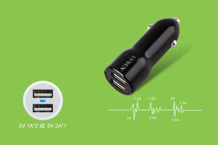 雙USB車載充電器2.4A雙USB智能變流輸出