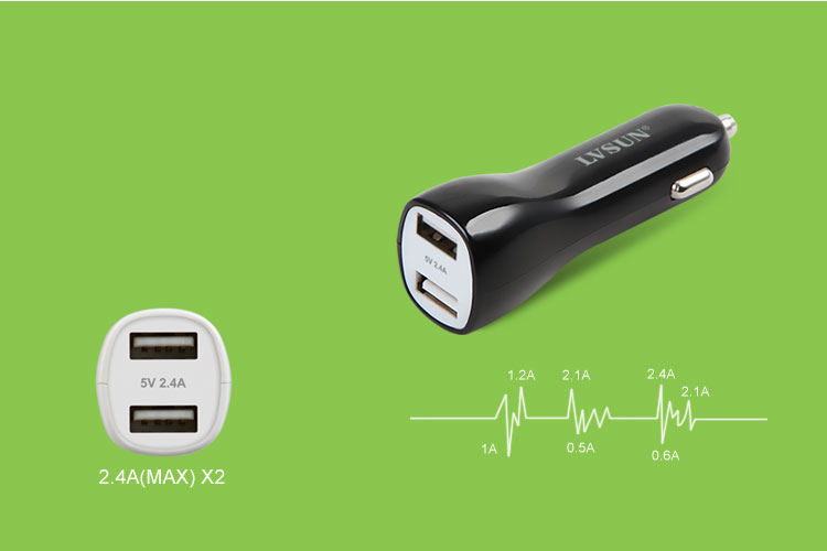 雙USB車載充電器2.4A雙USB智能變流輸出